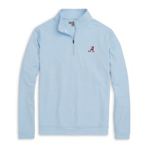 Peter Millar Light Blue Mini Stripe Script "A" Perth Pullover