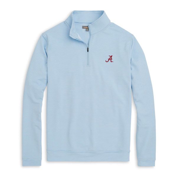 Peter Millar Light Blue Mini Stripe Script "A" Perth Pullover