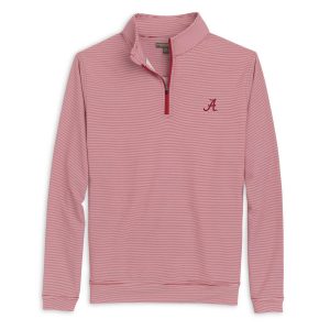 Peter Millar Crimson Mini Stripe Script “A” Perth Pullover