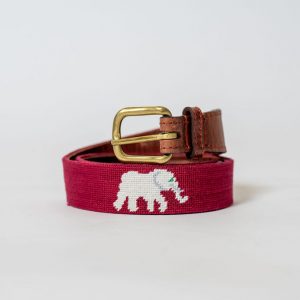 Smathers & Branson Crimson Needlepoint Elephant Belt