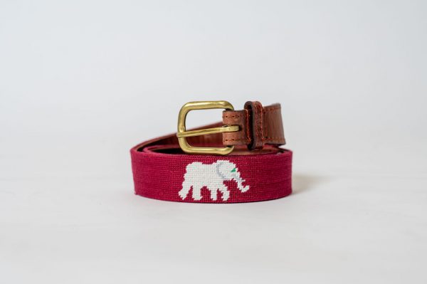 Smathers & Branson Crimson Needlepoint Elephant Belt
