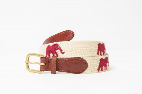 Smathers & Branson Khaki Needlepoint Elephant Belt