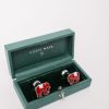 Codis Maya Silver Crimson Enamel Elephant Cufflinks - Image 2