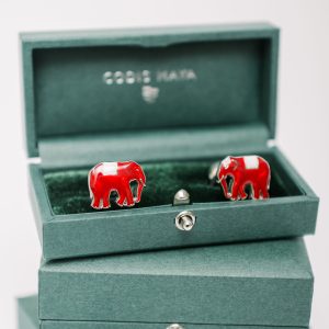Codis Maya Silver Crimson Enamel Elephant Cufflinks
