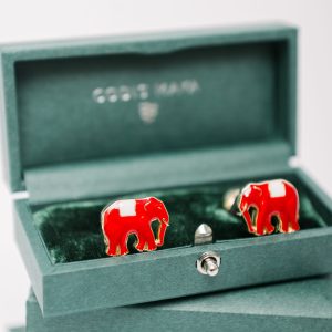 Codis Maya Gold Crimson Enamel Elephant Cufflinks