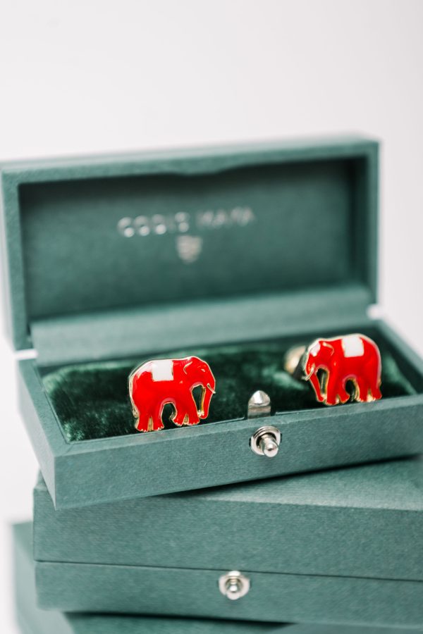 Codis Maya Gold Crimson Enamel Elephant Cufflinks