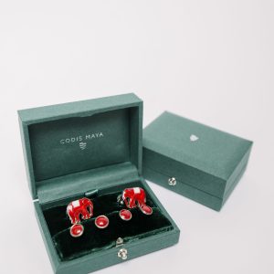 Codis Maya Silver Crimson Enamel Elephant Stud Set