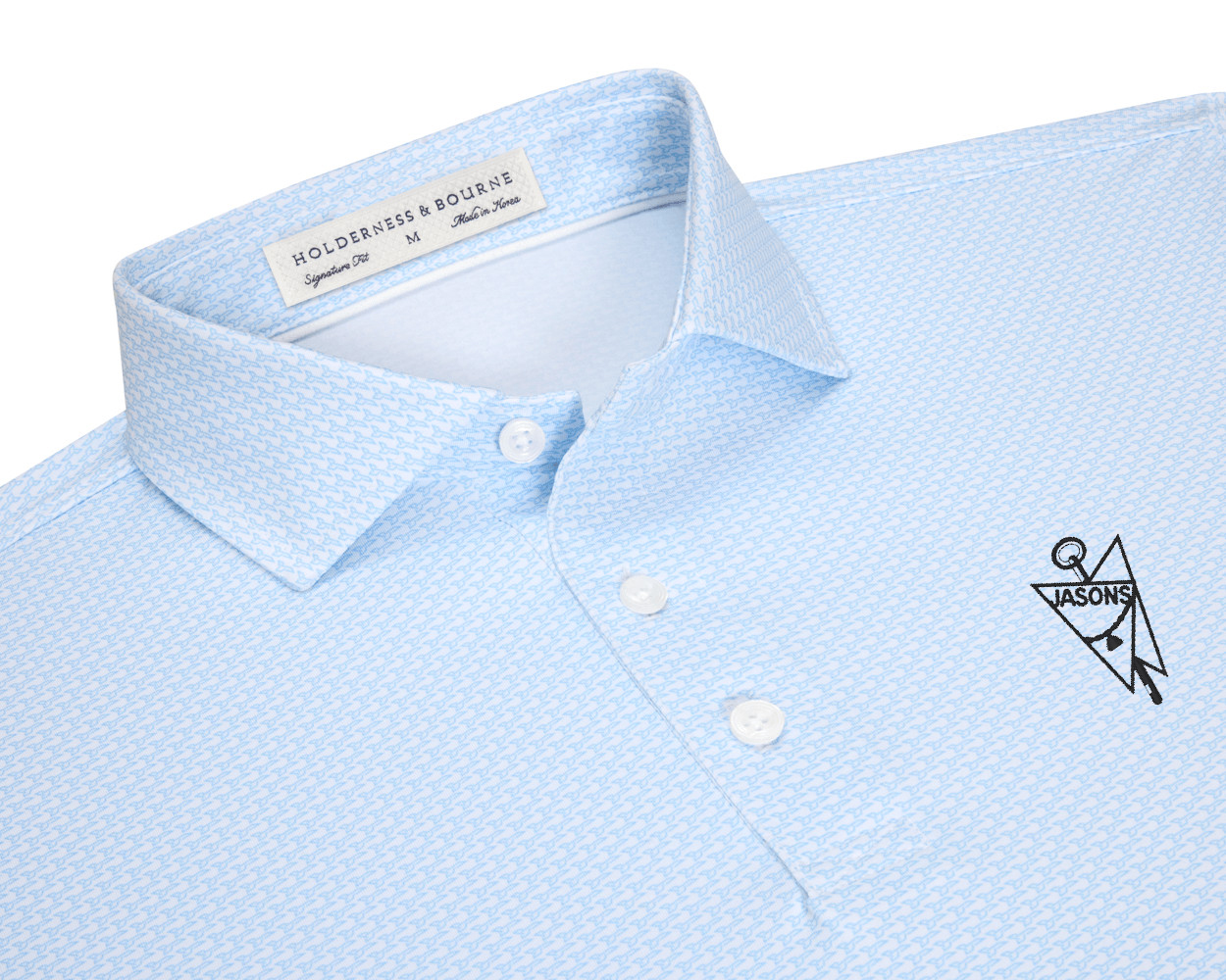 Jasons Holderness & Bourne Blue Hanover Print Polo